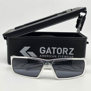 Gatorz Octane Polished Silver Frame Grey Lens Sunglasses w/ Ammo Box Case USA